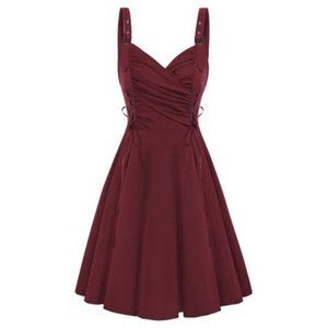 Women's Goth Dresses V Neck Retro Wine Red